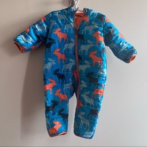 Hatley Blue & Orange Moose Hooded Puffer Snowsuit  Size 6-9 Months